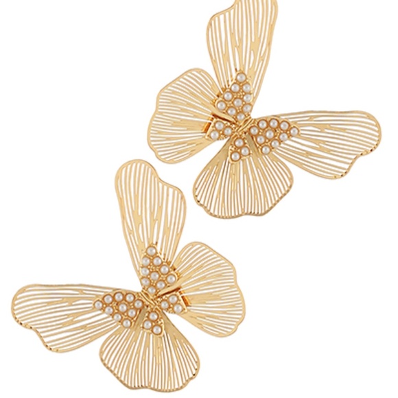 Pave Pearl & Filigree Butterfly Earrings